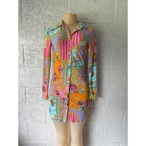 Jolie & Joy Multicolor Baroque Butterfly Print Button Down Shirt Dress Small NWT